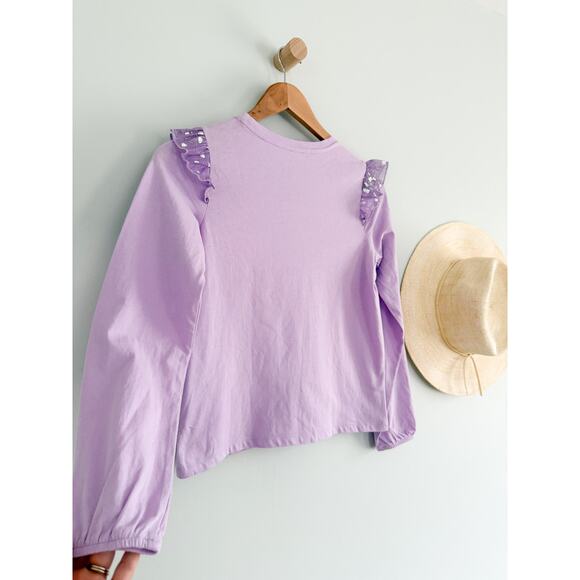 Crewcuts Factory | NWOT Girls' Long-sleeve ruffle tee in Purple | Sz L 10-12 - Picture 11 of 11